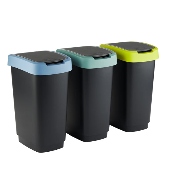 ROTHO - F600399 - Pattumiera con coperchio basculante - 50 L - 40,1 x 29,1 x 60,2 cm - PPL - grigio-verde-lime - Rotho - kit 3 pezzi - 100728 - Conf. da 1 Pz.