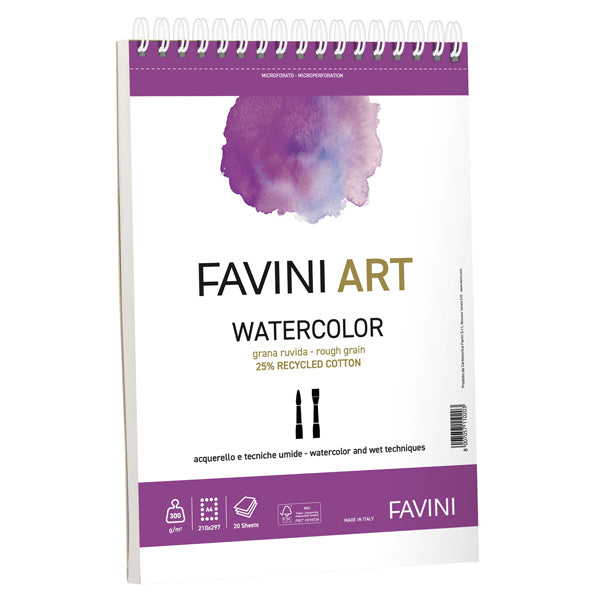 FAVINI - A290024 - Album spiralato Watercolor - 23 x 29,7 cm - 300 gr - 20 fogli - Favini Art - 100778 - Conf. da 1 Pz.