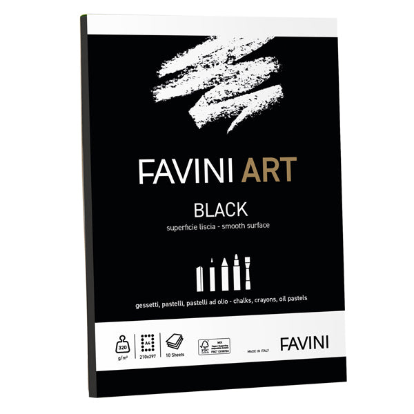 FAVINI - A42A104 - Album collato Black - A4 - 320 gr - 10 fogli- Favini Art - 100784 - Conf. da 1 Pz.