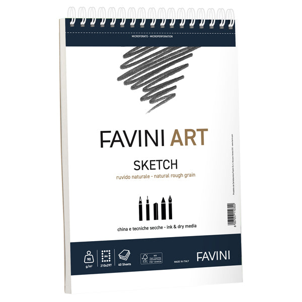 FAVINI - A290454 - Album spiralato Sketch - 23 x 29,7 cm - 90 gr - 40 fogli - Favini Art - 100788 - Conf. da 1 Pz.