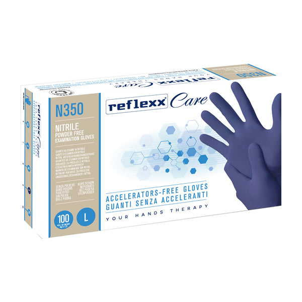 Reflexx - N350-L - Guanti nitrile ipoallergenici N350 - senza acceleranti - taglia L - blu - Reflexx - conf. 100 pezzi - 101266 - Conf. da 1 Pz.