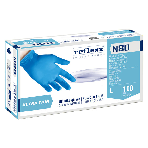 Reflexx - N80B-L - Guanti in nitrile N80 - ultrasottili - taglia L - azzurro - Reflexx - conf. 100 pezzi - 101271 - Conf. da 1 Pz.