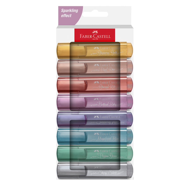 FABER-CASTELL - 254678 - Evidenziatore Textliner 46 - punta a scalpello - tratto 1,0-3,0-5,0 mm - colori assortiti metallic - Faber Castell - astuccio 8 colori - 101477 - Conf. da 1 Pz.