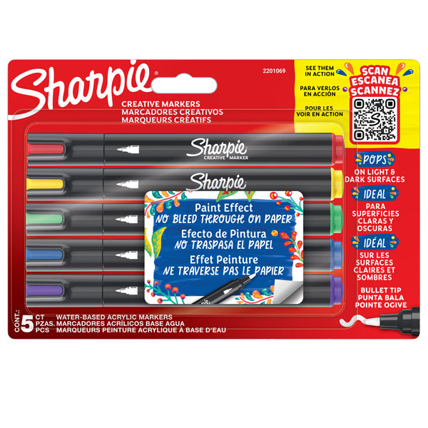 SHARPIE - 2201069 - Marcatore acrilico - punta tonda - colori assortiti - Sharpie - conf. 5 pezzi - 101500 - Conf. da 1 Pz.