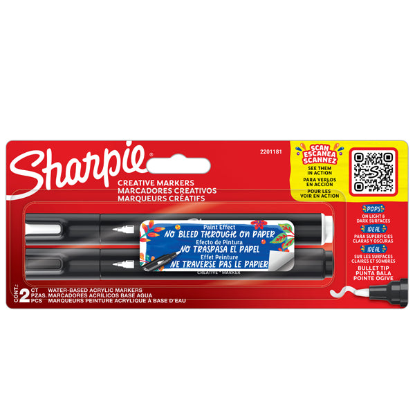 SHARPIE - 2201181 - Marcatore acrilico - punta tonda - bianco-nero - Sharpie - conf. 2 pezzi - 101501 - Conf. da 1 Pz.