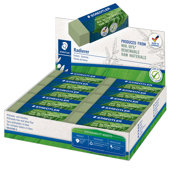 STAEDTLER - 526 80-5 - Gomma Eco 526 - 65 x 23 x 13 mm - per matita - verde - Staedtler - conf. 20 pezzi - 102162 - Conf. da 1 Pz.
