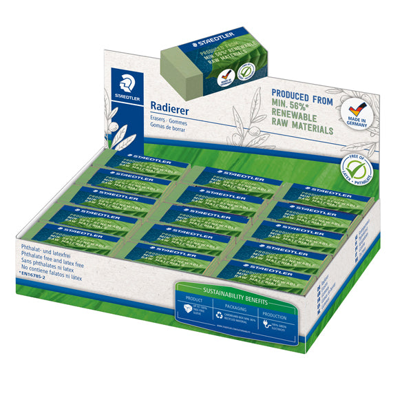 STAEDTLER - 526 83-5 - Gomma Eco 526 - 43 x 19 x 13 mm - per matita - verde - Staedtler - conf. 30 pezzi - 102163 - Conf. da 1 Pz.
