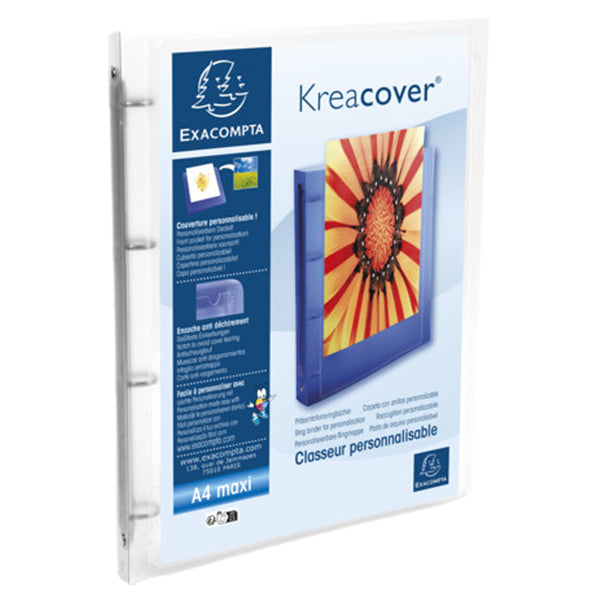 EXACOMPTA - 51968E - Raccoglitore personalizzabile Kreacover - PP - 4 anelli tondi 15 mm - dorso 2 cm - A4 maxi - trasparente - Exacompta - 102322 - Conf. da 12 Pz.