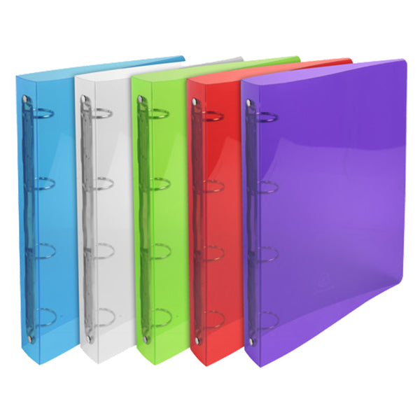 EXACOMPTA - 51298E - Raccoglitore rigato Crystal Colours - PPL - 4 anelli tondi 30 mm - dorso 4 cm - 22 x 30 cm - colori assortiti - Exacompta - 102336 - Conf. da 20 Pz.