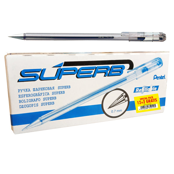 PENTEL - BK77-C-PROMO - Penna a sfera Super B - punta 0,7 mm - blu - Pentel - promo pack 12+2 pezzi - 102515 - Conf. da 1 Pz.