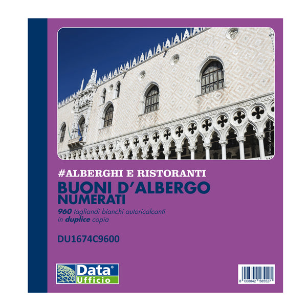 DATA UFFICIO - DU1674C9600 - Blocco buoni d'albergo 960 tagliandi numerati - autoric. - 10 tagliandi-pag. - 21 x 19,5 cm - Data Ufficio - 102544 - Conf. da 5 Pz.