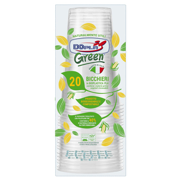 DOPLA - 22708 - Bicchiere birra in PLA - 390 ml - trasparente - Dopla Green - conf. 20 pezzi - 102809 - Conf. da 1 Pz.