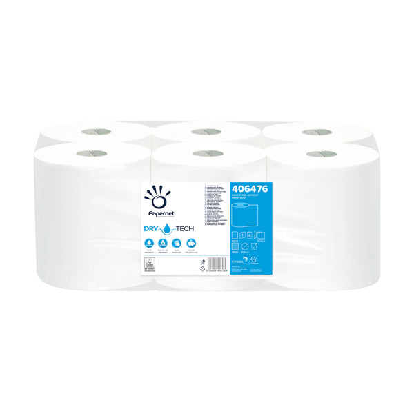 PAPERNET - 406476 - Asciugamani in rotolo Autocut DryTech - 200 mm x 247 mt - diametro 19,8 cm - 1 velo - 26 gr - goffratura micro - bianco - Papernet - 102964 - Conf. da 6 Pz.