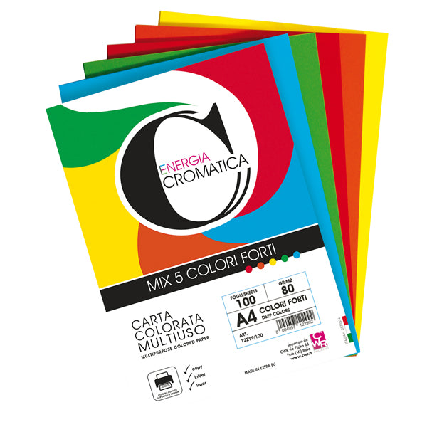 CWR - 12299-100 - Risma carta Cromatica - A4 - 80 gr - colori assortiti forti - 100 fogli - CWR - 103100 - Conf. da 1 Pz.