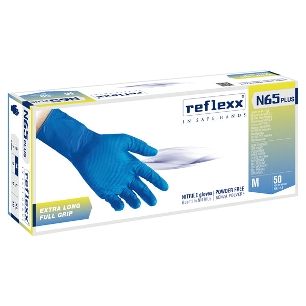 Reflexx - N65P-M - Guanti in nitrile N65 Plus - senza polvere - taglia M - blu - Reflexx - conf. 50 pezzi - 103259 - Conf. da 1 Pz.