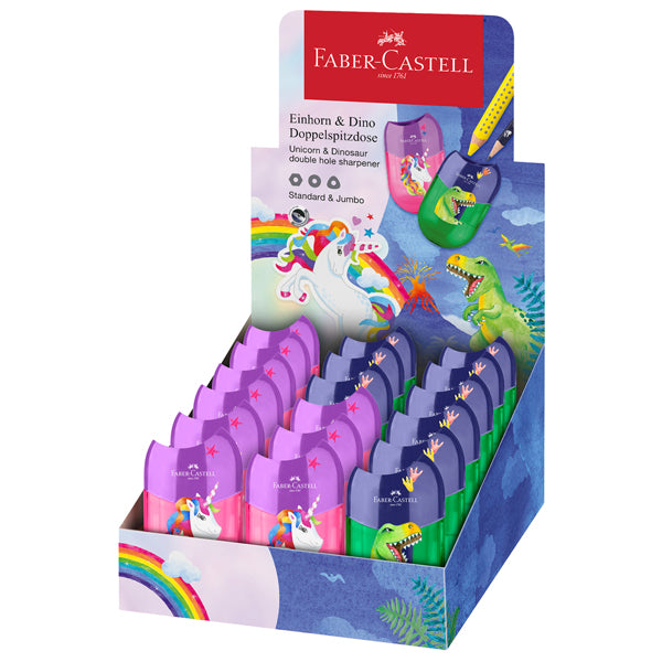FABER-CASTELL - 183551 - Temperamatite unicorno e dinosauro - con serbatoio - 2 fori - colori assortiti - Faber Castell - 103391 - Conf. da 18 Pz.