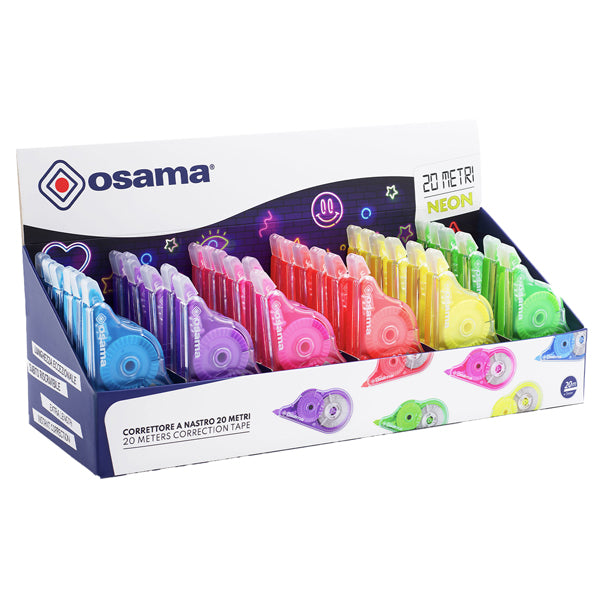 OSAMA - OW 84045054 - Correttore a nastro 20 Metri - 5 mm x 20 m - involucro colori assortiti Neon - Osama - conf. 36 pezzi - 103471 - Conf. da 1 Pz.