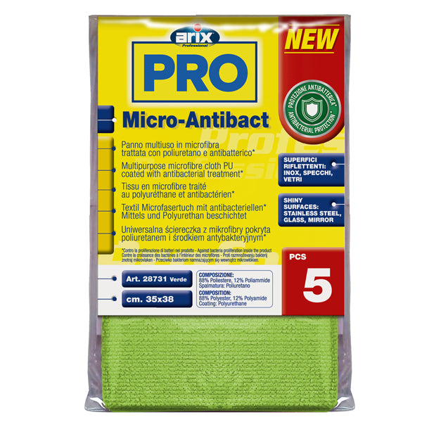 Arix - 3 28731 - Panno multiuso Micro-Antibact - 35 x 38 cm - verde - Arix - conf. 5 pezzi - 103532 - Conf. da 1 Pz.