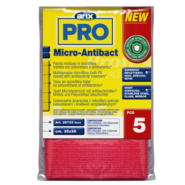 Arix - 3 28733 - Panno multiuso Micro-Antibact - 35 x 38 cm - rosa - Arix - conf. 5 pezzi - 103534 - Conf. da 1 Pz.
