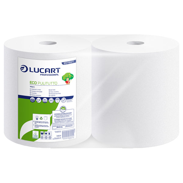 Lucart - 851192T - Bobina asciugatutto Eco Pulitutto - microgoffrata - 2 veli - diametro 24,5 cm - 23,5 cm x 212 m - 18,5 gr - carta riciclata - bianco - Lucart - 103626 - Conf. da 2 Pz.