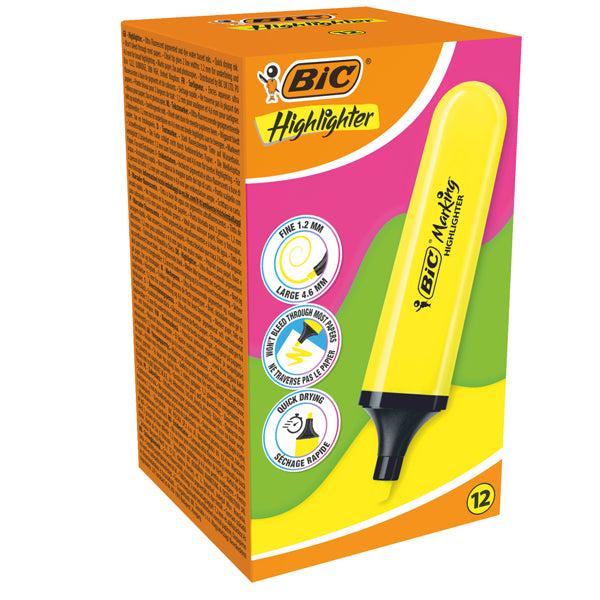 BIC - 517962 - Evidenziatore Flat - punta a scalpello - tratto da 1,2mm-4,6mm - giallo - Bic - conf. 12 pezzi - 103647 - Conf. da 1 Pz.