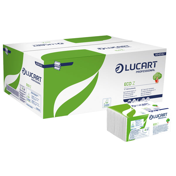 Lucart - 864014U - Asciugamani piegati a Z Eco - 2 veli - 21 gr - goffratura corda - 23,5 x 21,5 cm - bianco - Lucart - conf. 220 pezzi - 103708 - Conf. da 18 Pz.