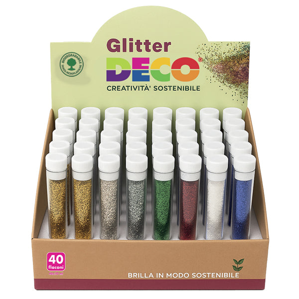 DECO - 13390-A40 - Glitter Bio grana fine - 10ml - colori assortiti - Deco - display 40 flaconi - 103889 - Conf. da 1 Pz.