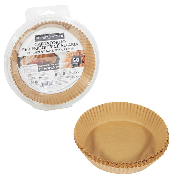 PERFETTO - 29381 - Vaschette cartaforno per friggitrice ad aria - in astuccio - diametro 16 cm - altezza 4,5 cm - avana - Perfetto Kitchen - conf. 50 p ezzi - 103908 - Conf. da 1 Pz.