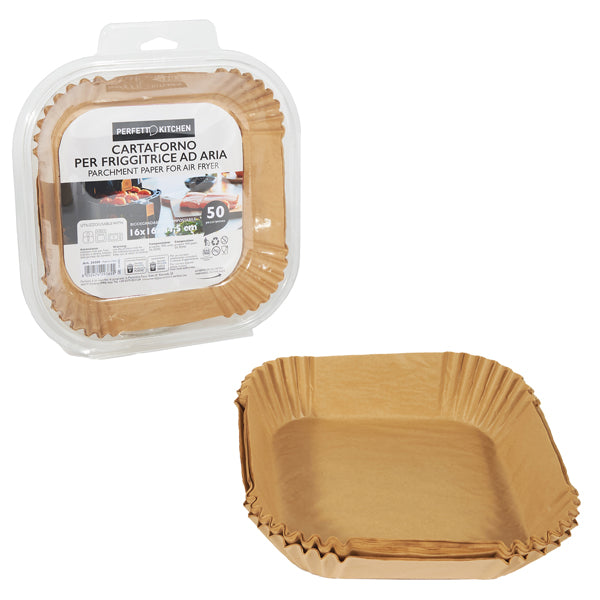 PERFETTO - 29385 - Vaschette cartaforno per friggitrice ad aria - in astuccio - 16 x 16 x 4,5 cm - avana - Perfetto Kitchen - conf. 50 pezzi - 103909 - Conf. da 1 Pz.