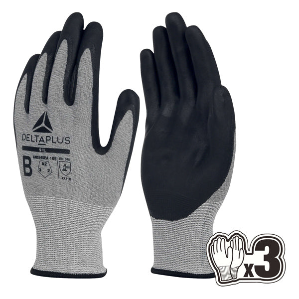 DELTAPLUS - VECUTB07GRG310 - Guanti antitaglio Venicut B07 - maglia econocut - palmo in nitrile - taglia 10 - grigio - Deltaplus - pack 3 paia - 103936 - Conf. da 1 Pz.
