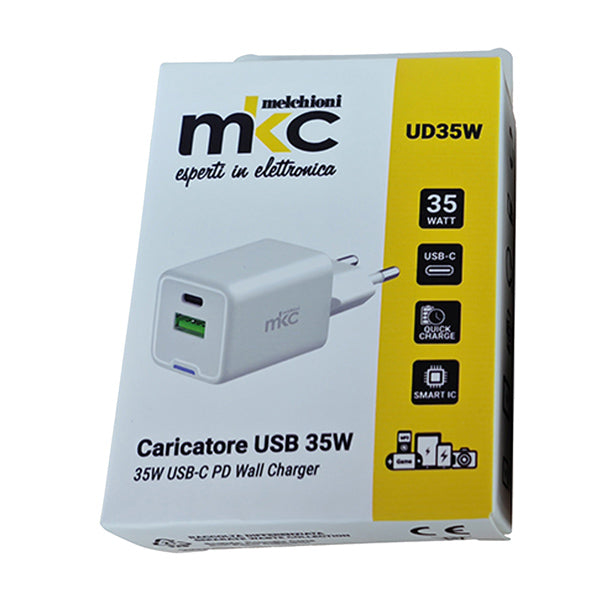 MKC - 491929603 - Caricatore USB - 35W - 1 USB-C + 1 USB-A - Bianco -MKC Melchioni - 103980 - Conf. da 1 Pz.