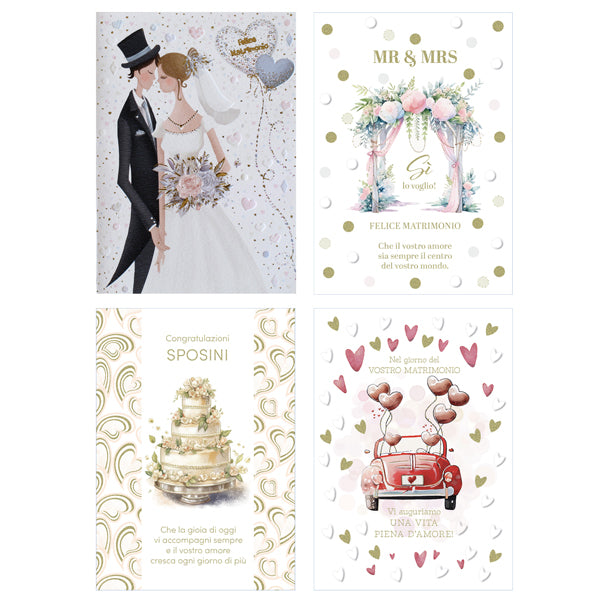 REX SADOCH - BA00026G - Biglietto Matrimonio - con foil oro e rilievo - fantasie assortite - Rex Sadoch - 104152 - Conf. da 12 Pz.