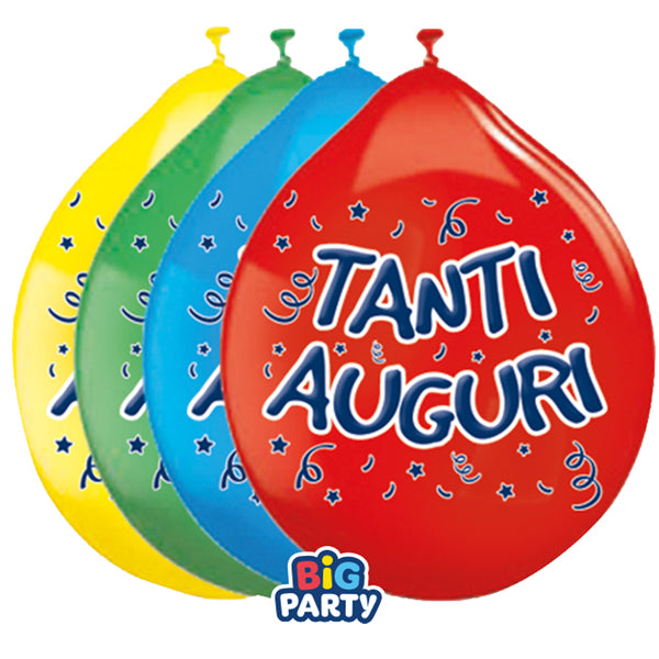 BIG PARTY - 71148 - Palloncino - diametro 26 cm - lattice - Tanti auguri - conf. 10 pezzi - 104165 - Conf. da 1 Pz.