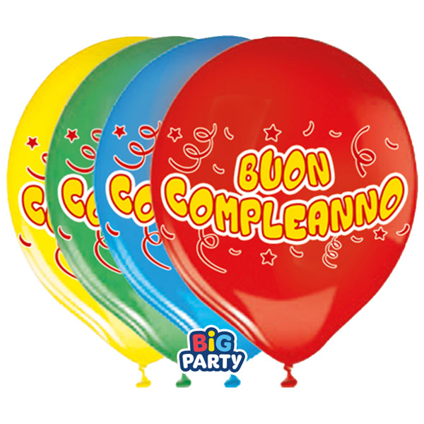BIG PARTY - 71150 - Palloncino - diametro 30 cm - lattice - Buon compleanno - conf. 8 pezzi - 104195 - Conf. da 1 Pz.