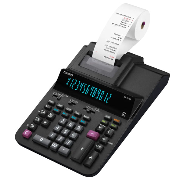 CASIO - DR-200R-BK-E-EC - Calcolatrice scrivente DR-200R - 12 cifre - 11,12 x 20,45 x 37,65 cm - nero - Casio - 104711 - Conf. da 1 Pz.