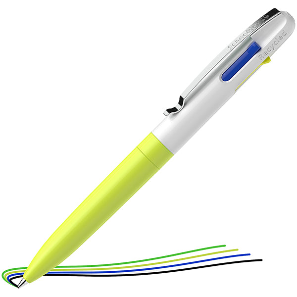 SCHNEIDER - P138125 - Penna a sfera Take 4 - punta media - 4 colori - fusto giallo fluo - Schneider - 105453 - Conf. da 10 Pz.