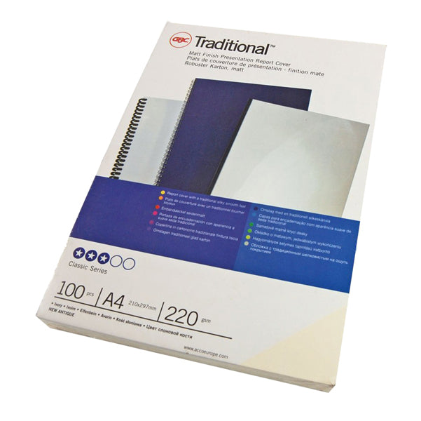 GBC - CE080070 - Copertine Traditional - A4 - 220 gr - cartoncino liscio - bianco - GBC - conf. 100 pezzi - 26986 - Conf. da 1 Pz.