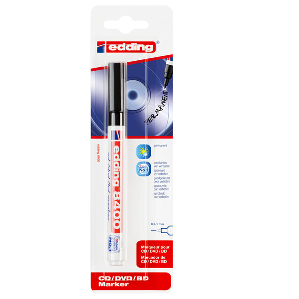 EDDING - E-8400 001 - Marcatore permanente per CD-DVD 8400 - punta tonda - 1 mm - nero - Edding - 27512 - Conf. da 10 Pz.
