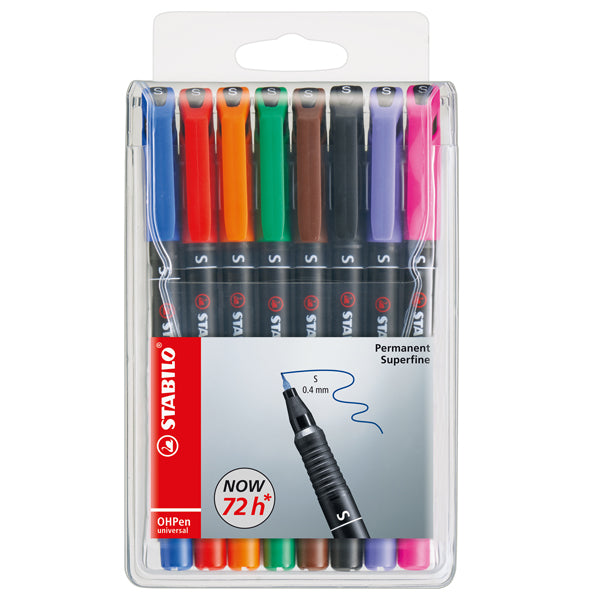 STABILO - 841-8 - Pennarello OHPen universal permanente 841 - punta superfine 0,4 mm - colori assortiti - Stabilo - conf. 8 pezzi - 27730 - Conf. da 1 Pz.