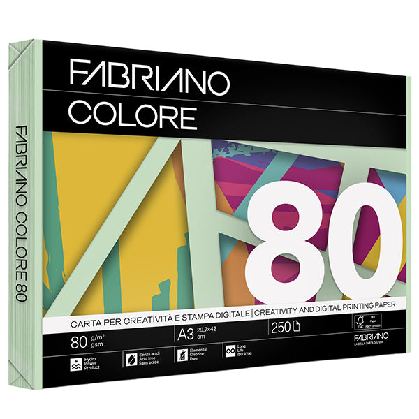 FABRIANO - 75129742 - Carta Fabriano Colore - A3 - 80 gr - colori tenui acquamarina - Fabriano - conf. 250 fogli - 59162 - Conf. da 1 Pz.