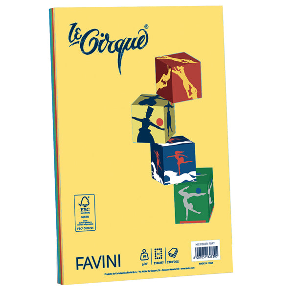 FAVINI - A71X404 - Carta Le Cirque - A4 - 80 gr - mix 4 colori intensi - Favini - conf. 200 fogli - 61656 - Conf. da 1 Pz.
