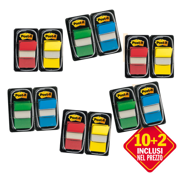POST-IT - 7000081628 - Segnapagina Post-it Index Medium - 680 - 4 colori classici - Post-it - Value pack 10+2 (dispenser da 50 segnapagina ciascuno) - 66711 - Conf. da 1 Pz.