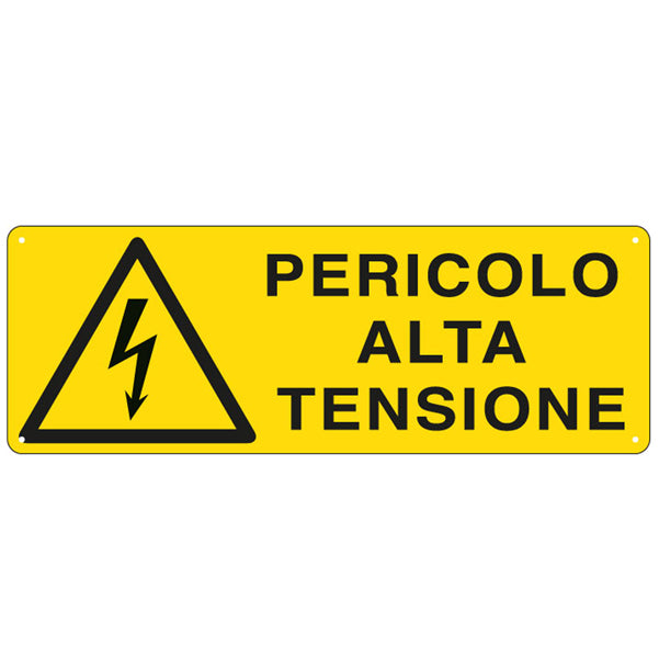 CARTELLI SEGNALATORI - E1734K - Cartello segnalatore - 35x12,5 cm - PERICOLO ALTA TENSIONE - alluminio - Cartelli Segnalatori - 79823 - Conf. da 1 Pz.
