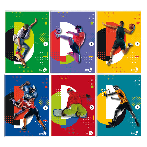 BM - 0110435 - Maxiquaderno Sport fantasia - A4 - 40+2 fogli - 80gr - 5mm c-margine - BM - 82523 - Conf. da 10 Pz.