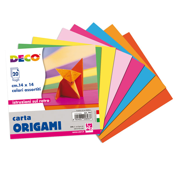 DECO - 741 - Carta per origami - 14x14cm - colori assortiti - DECO - Conf. da 20 fogli - 86067 - Conf. da 1 Pz.