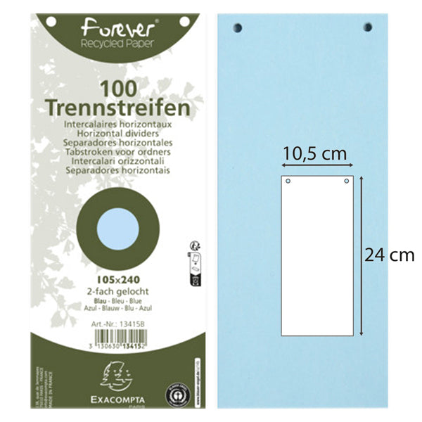 EXACOMPTA - 13415B - Divisori orizzontali forati - cartoncino riciclato - 10,5 x 24 cm - azzuro - Exacompta - conf. 100 pezzi - 90287 - Conf. da 12 Pz.