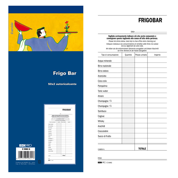 EDIPRO - E5962A - Blocco frigo bar - 22 x 10 cm - 100 fogli - 2 copie autoricalcanti - Edipro - 94351 - Conf. da 10 Pz.