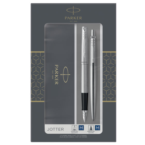 PARKER - 2093258 - Gift Set DUO - Jotter stainless steel CT sfera + stilografica - punta media - Parker - 95960 - Conf. da 1 Pz.