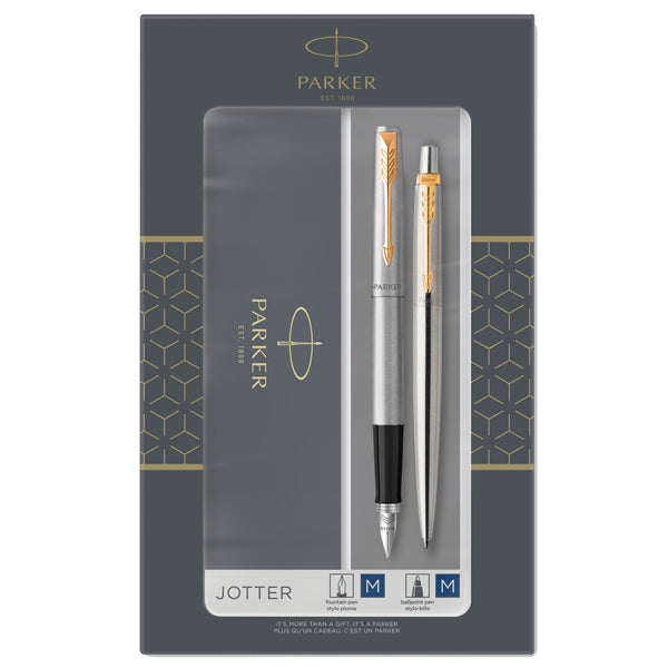 PARKER - 2093257 - Gift Set DUO - Jotter stainless steel GT sfera + stilografica - punta media - Parker - 95961 - Conf. da 1 Pz.