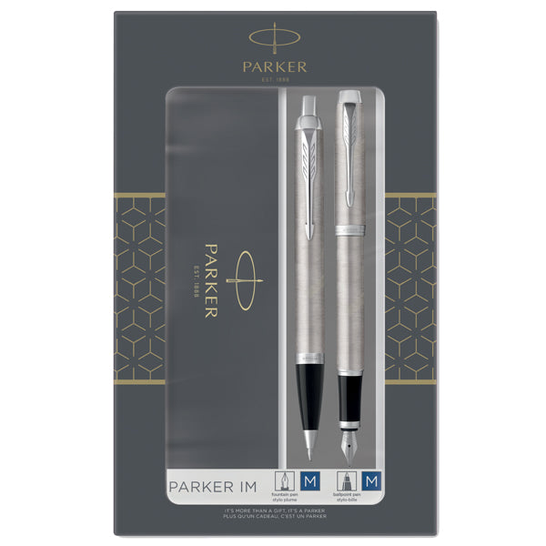 PARKER - 2183058 - Gift Set DUO - IM stainless steel sfera + stilografica - punta media - Parker - 95962 - Conf. da 1 Pz.